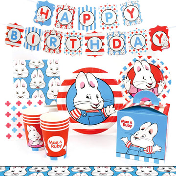 Max and Ruby Party Supplies Set - 66 Piece Standard Birthday Party Decoration Pack, Perfect for 8 Guests, by Prime Party