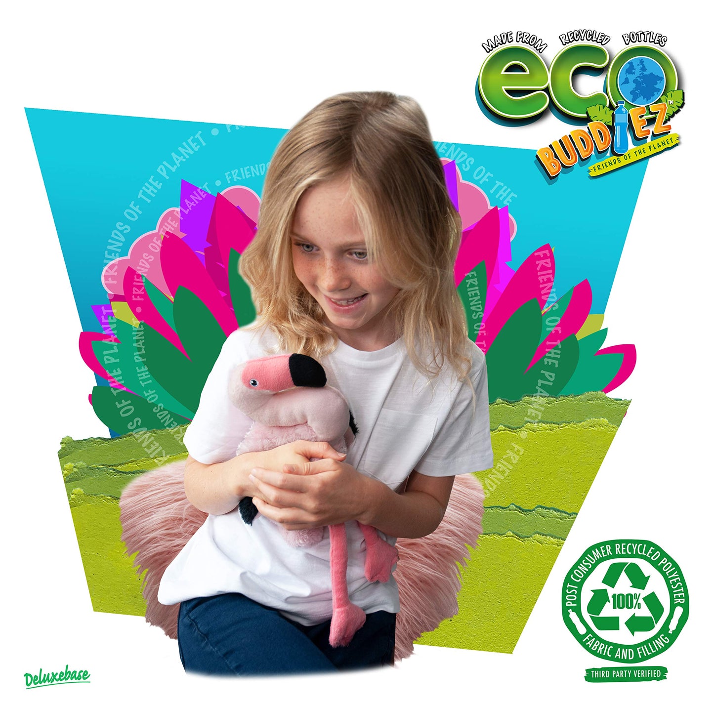 Ecobuddiez - Flamingo From Deluxebase. 10-Inch Sustainable Plush Animal From Recycled Materials, Eco-Friendly Soft Stuffed Toy,