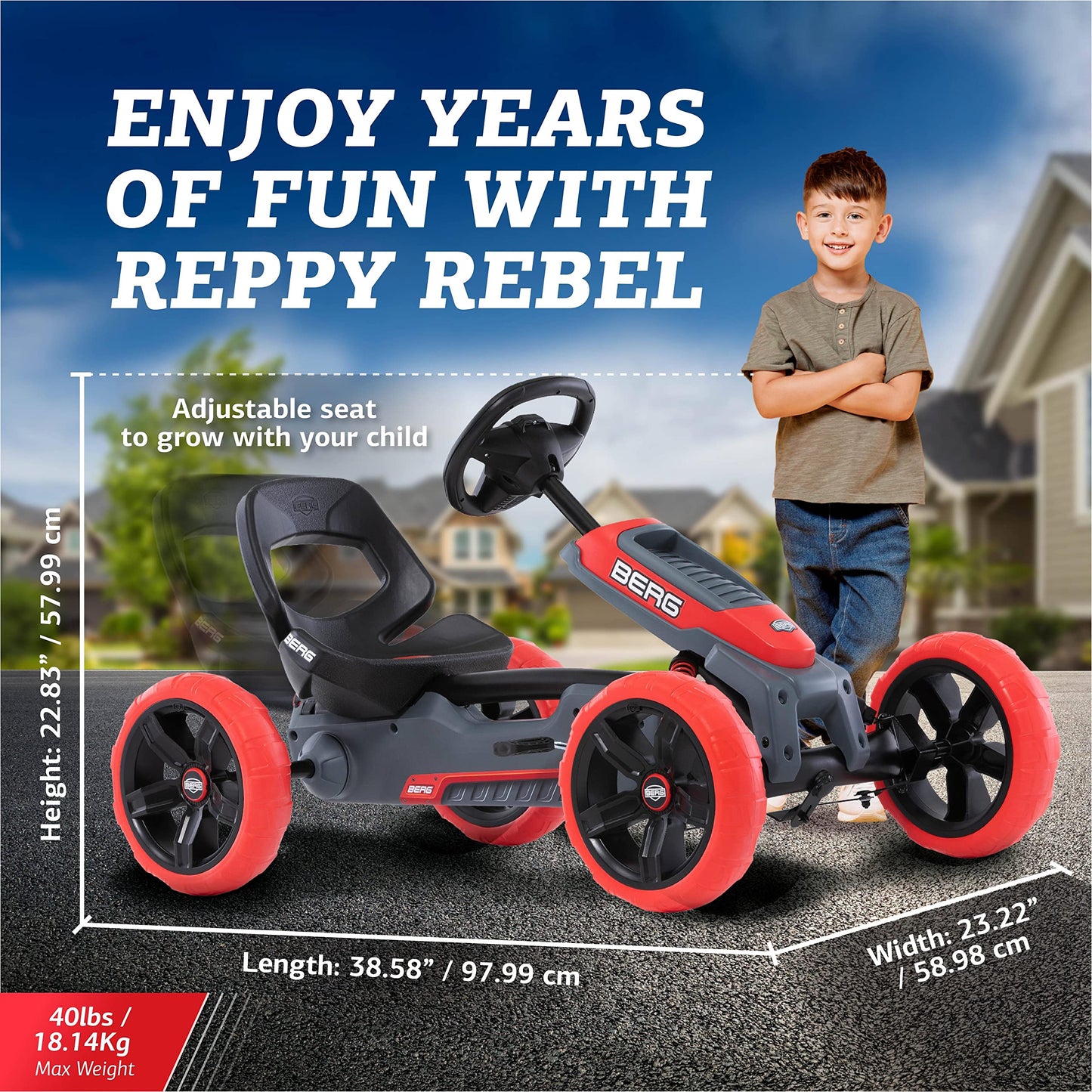 Berg Pedal Car Reppy Rebel With Soundbox | Pedal Go Kart, Ride On Toys For Boys And Girls, Go Kart, Outdoor Games And Outdoor Toys, Adaptable To Body Lenght, Pedal Cart, Go Cart For Ages 2.5-6 Years