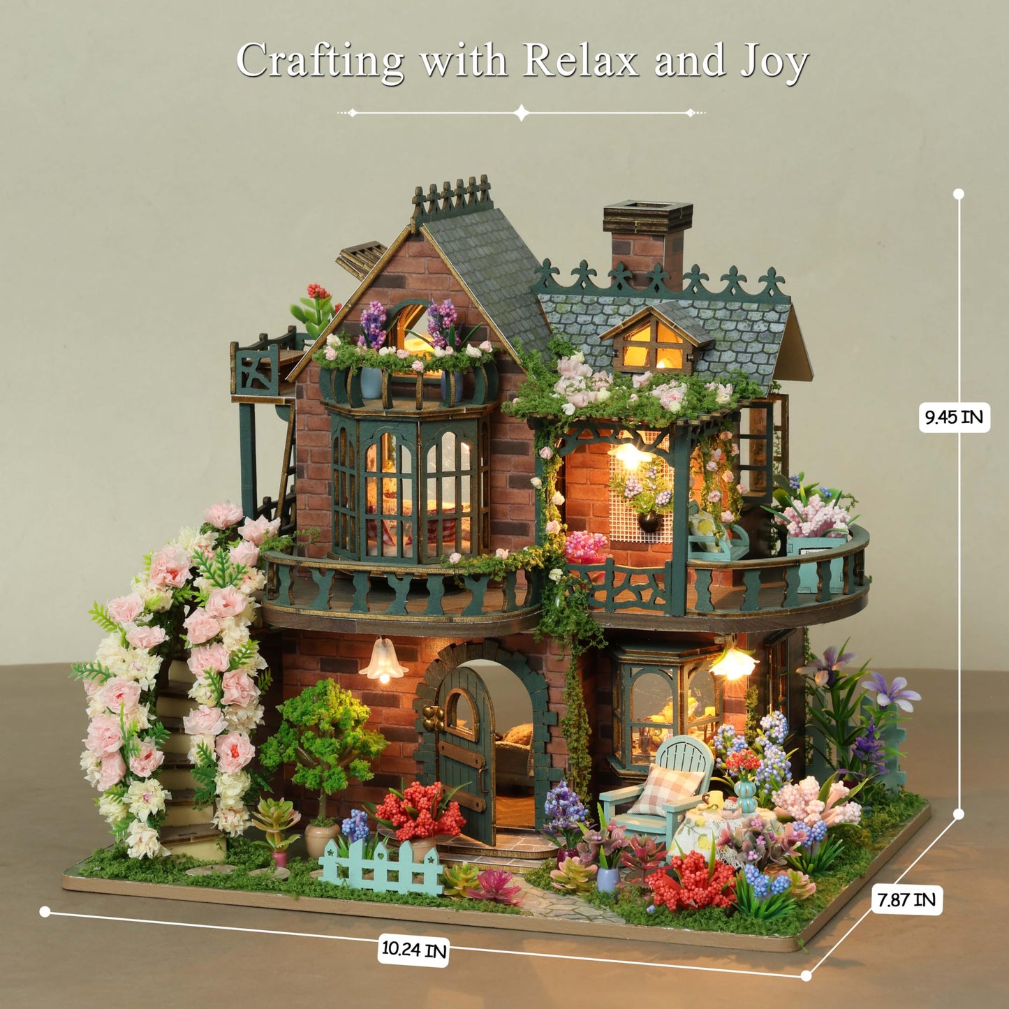 RHZN Miniature House Kit - DIY Dollhouse Building Kit for Adults, Wooden Botanical Design