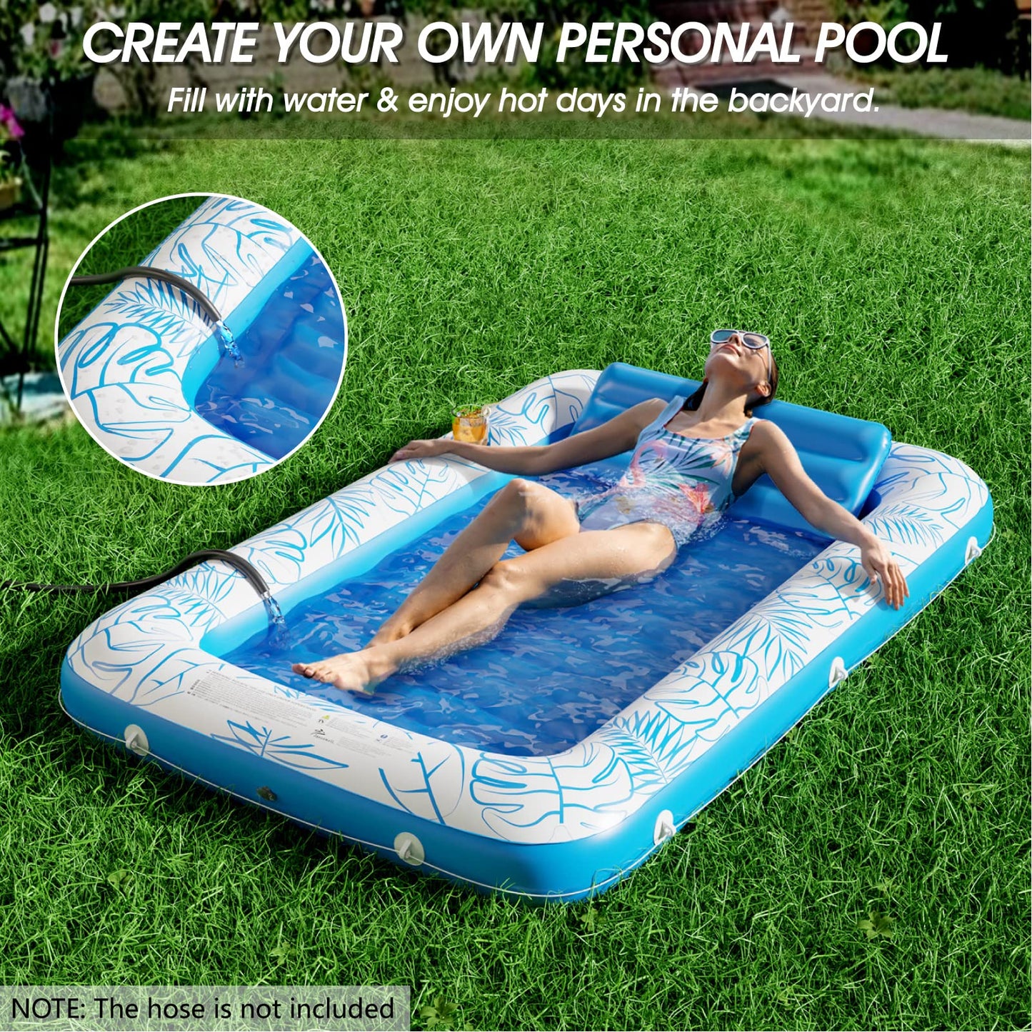 Jasonwell Inflatable Tanning Pool Lounger Float - Large Vinyl Sunbathing Raft in Blue - Model JX-TPF-180