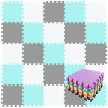 Qqpp Eva Rubber 18 Tiles Interlocking Puzzle Foam Floor Mats - Baby Play Mat For Playing | Exercise Mat For Home Workout. White, Green, Gray. Qc-Ahlb18N