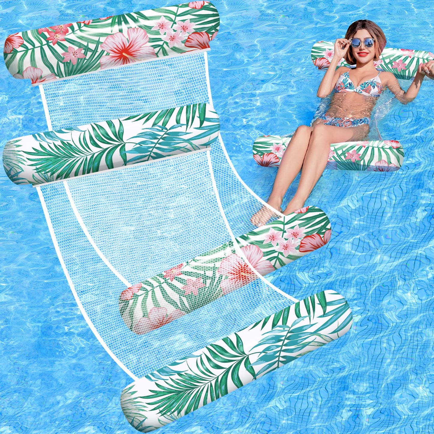 Pool Floats - 2 Pack Inflatable Pool Floats Rafts  Pool Floats mature-themed Size  4-in-1 Floats for Swimming Pool  Thick PVC Pool Float Lounger Water Hck