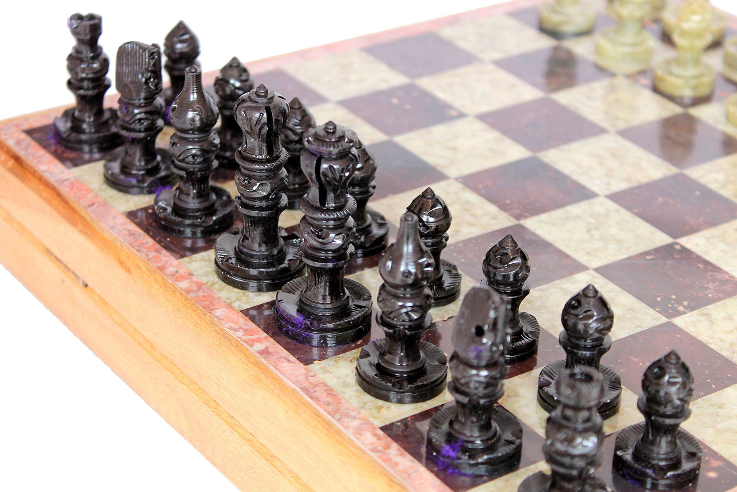 Stonkraft - 12X12 Stone Wooden Chess Game Board Set + Hand Crafted Pawns