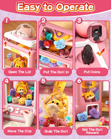 Claw Machine For Kids, Mini Vending Machine With Game Coins & Music, Prize Dispenser Toys For Girls And Boys, Electronic Claw Ga