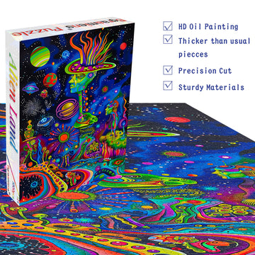 Bgraamiens Puzzle-Alien Land-1000 Pieces Rectangle Puzzle Fun Alien Theme Graffiti Colorful Jigsaw Puzzle For Adults And Kids(Alien Land)