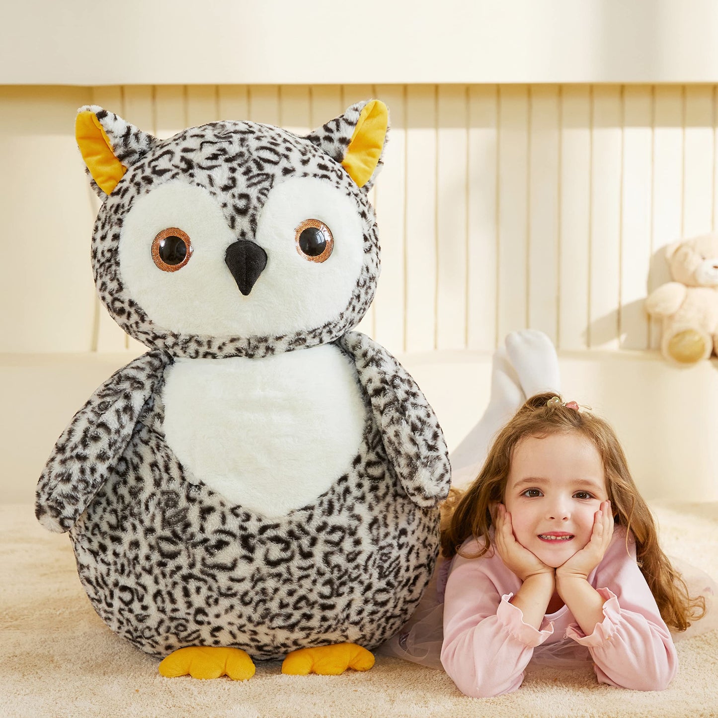 EARTHSOUND Giant Owl Plush Toy - 23" Light Gray Jumbo Stuffed Animal, Soft Polyester, Model 2236534, Perfect Gift for Kids