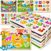 Synarry Wooden Puzzles For Toddlers 1-3, 6Xset Puzzles For Toddlers 2-4 With Rack, Learning Alphabet Number Shape Animal Dinosau