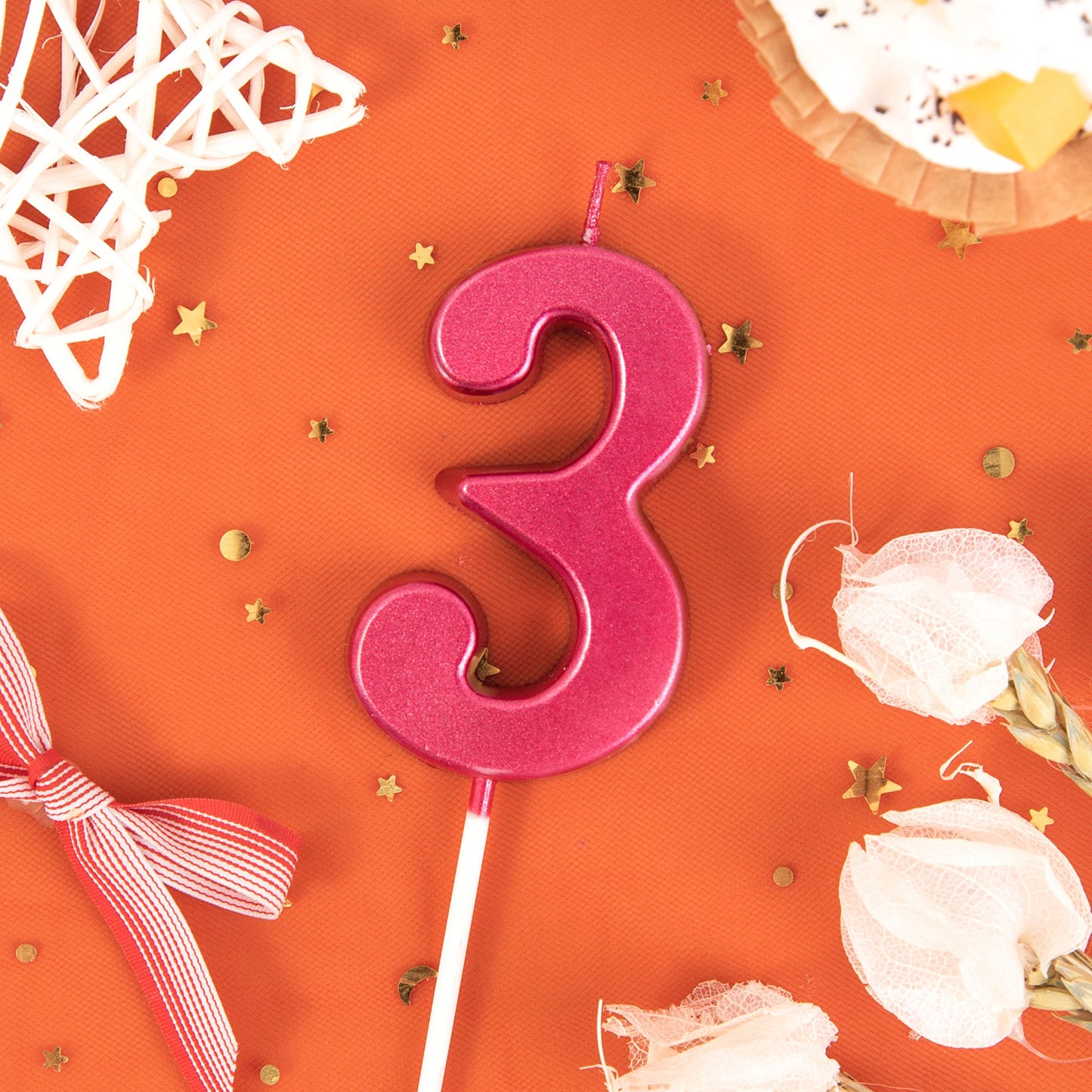 PHD CAKE 2.76 Inch Modern Red 3 Number Birthday Candles, Cake Candles for Party Celebration