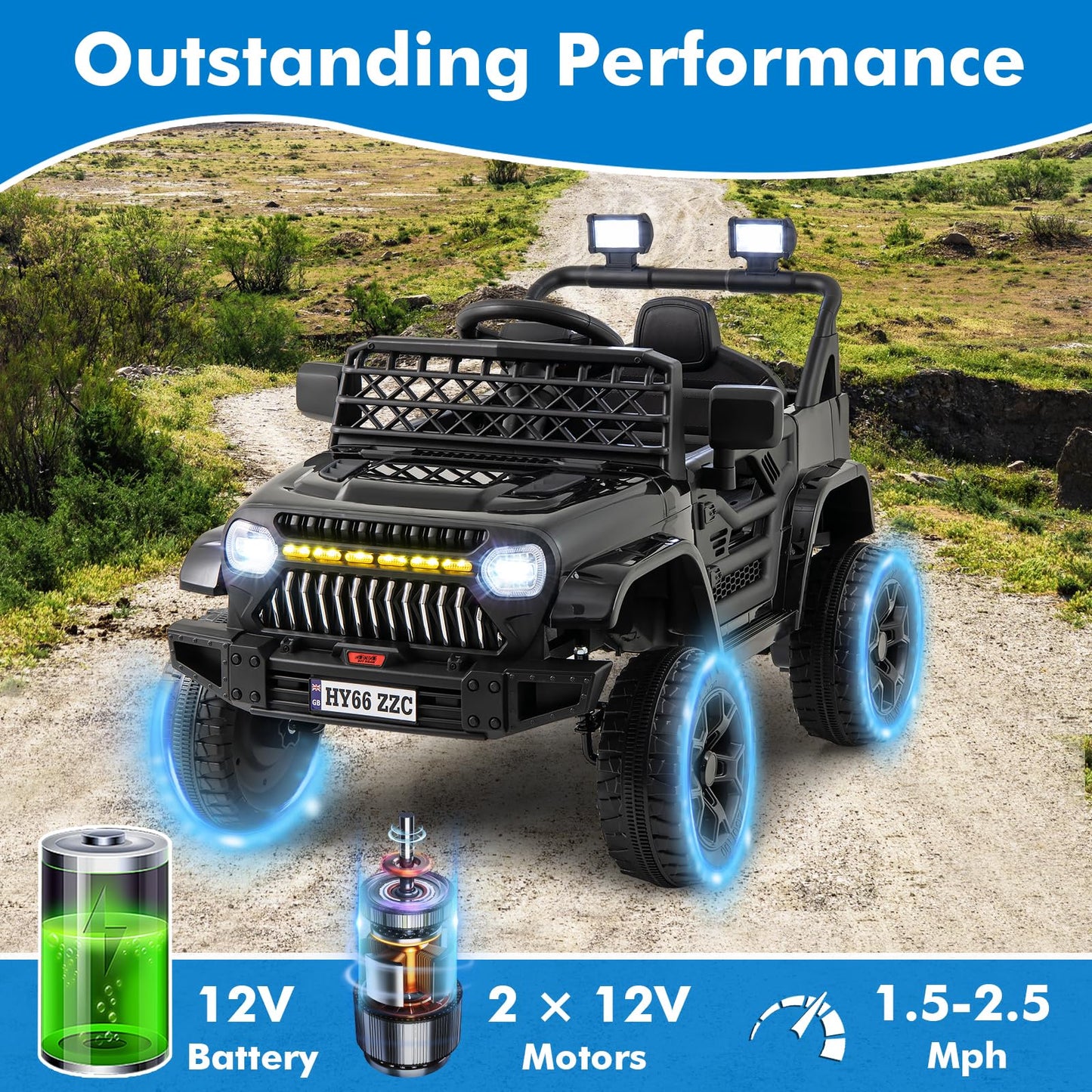 Costzon Kids Ride On Truck, 12V Battery Powered Electric Vehicles w/Remote Control, Spring Suspensions, 3 Speeds, Music, Lights,