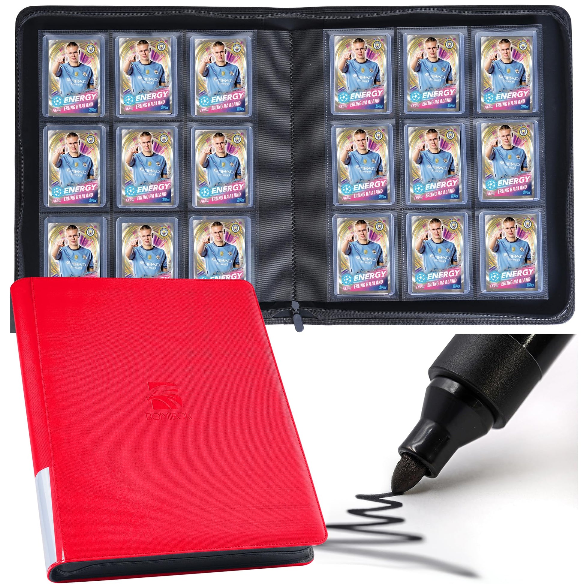 enhanced Top Loader Binder  Holds 288 Top Loaders 9-Pocket Toploader Binder with Sleeves for 3 x 4 Rigid Card Binder for Top Loader for Trading Cards or Sports Cards - Classic Red