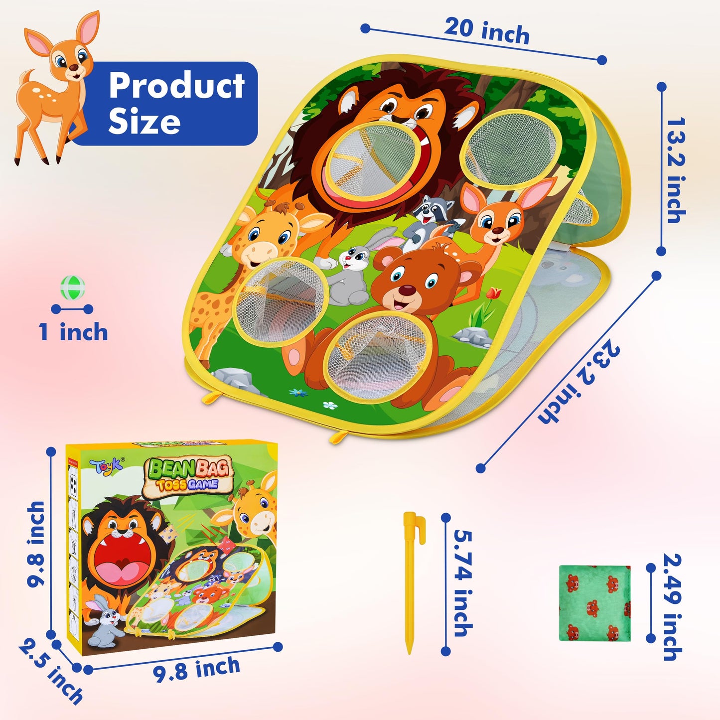 Toyk Animal Bean Bag Toss Game - Outdoor Family Party Toy for Kids, Ages 3-6, Model M003, Plastic