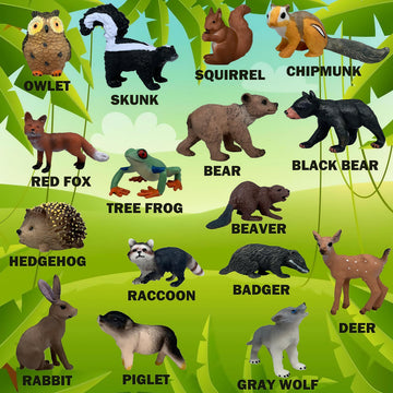 Gemini&Genius 16Pcs Woodland Animal Baby Toys, Soild Plastic Forest Animals Educational Toy Figures, Cake Toppers Cupcake Toppers And Gifts For Kids