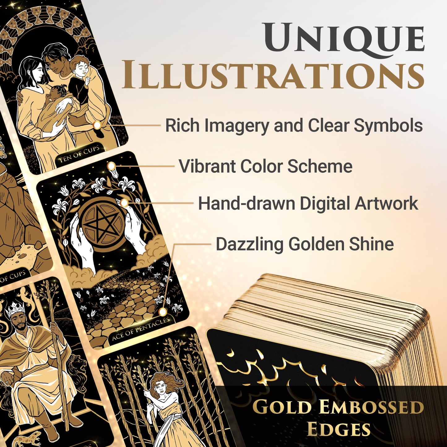 Wyspell Gold Starlight Tarot Deck: Starry Sky-Inspired Tarot Cards With Guide Book - Unique Tarot Cards Set- Tarot Cards For Beginners