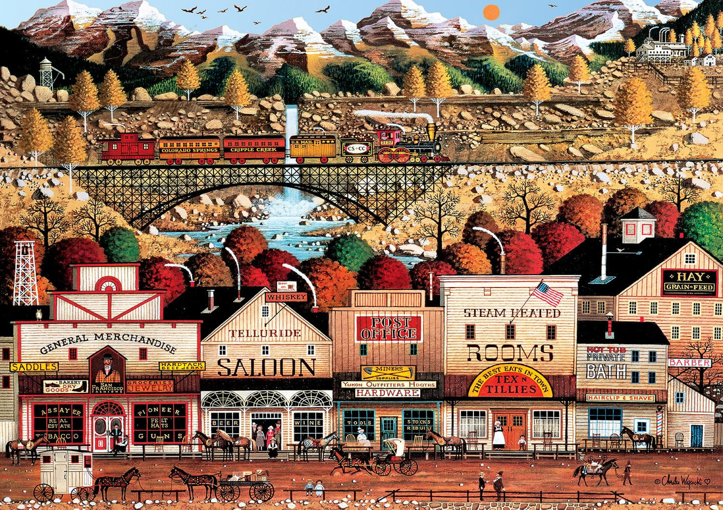 Buffalo Games 300-Piece Oversize Jigsaw Puzzle - Sleepy Town West by Charles Wysocki, Made in USA, Includes Full Color Poster