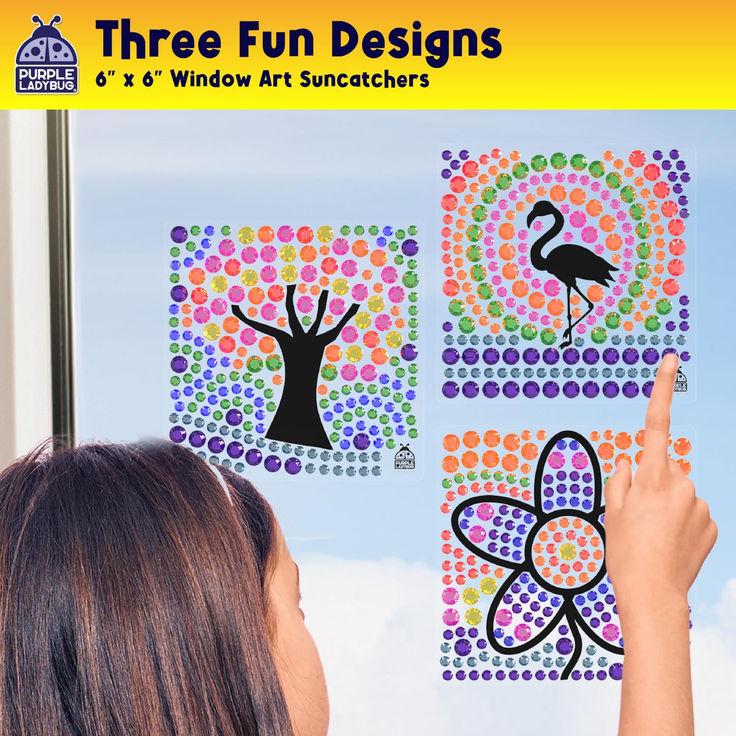 PURPLE LADYBUG Window Art Craft Kits - Fun Spring Crafts for Kids Ages 8-12, Multicolor, Medium Size, Model A-PL-1115