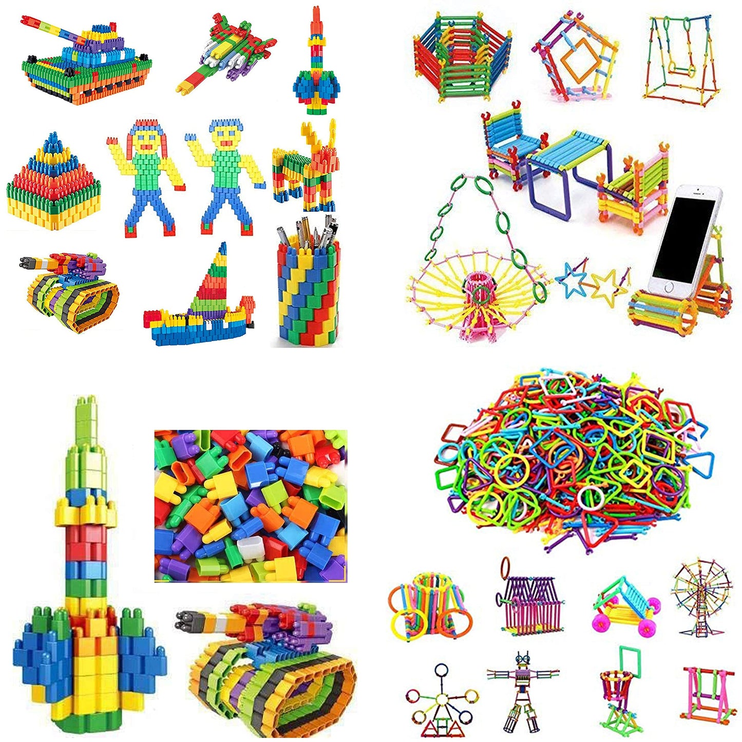 Techhark 400+ Pcs [ 2 In 1 Diy Combo ] 2 Types Different Blocks For Early Learning/Educational Blocks Toys For Kids (200+Pcs Sti