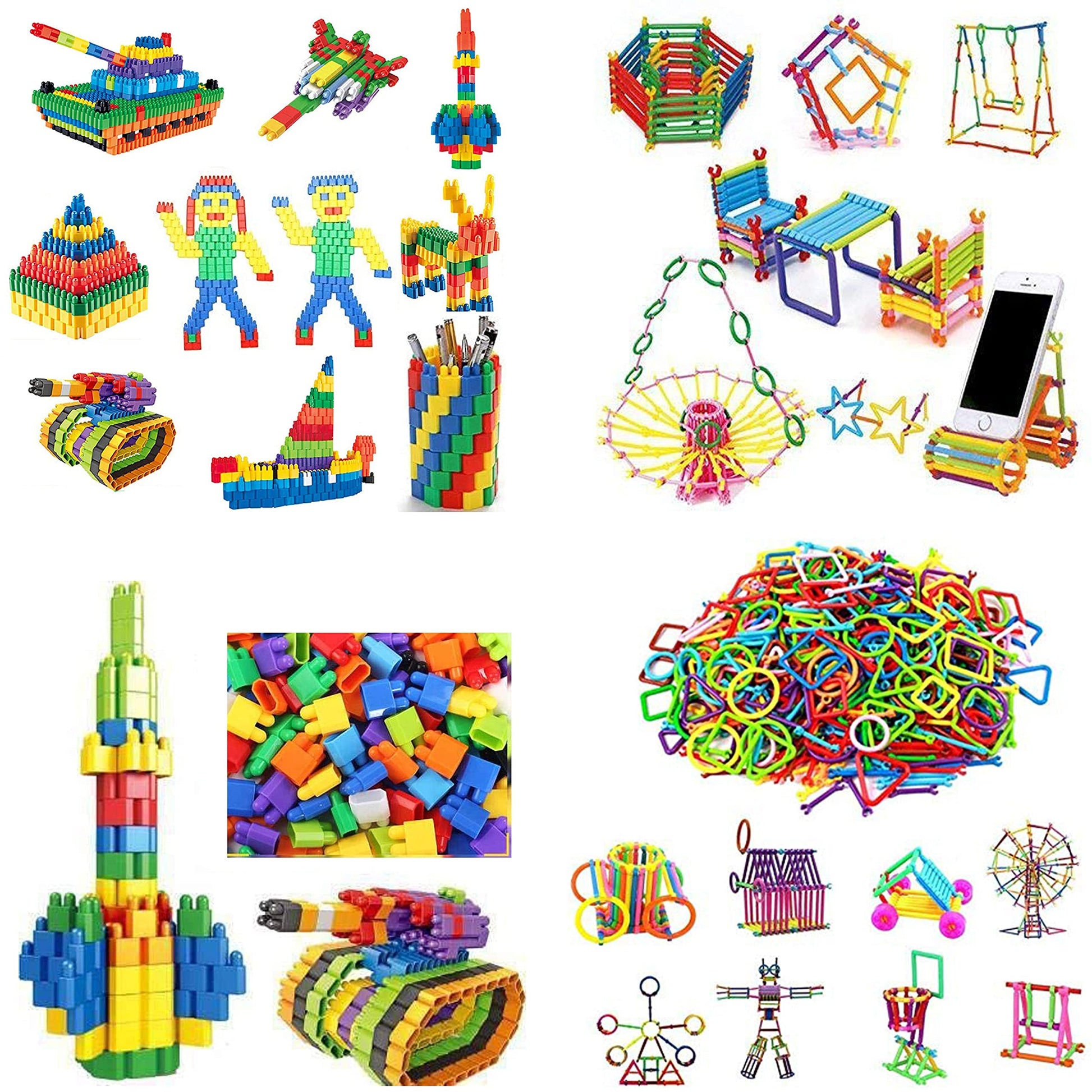 Techhark 400+ Pcs [ 2 In 1 Diy Combo ] 2 Types Different Blocks For Early Learning/Educational Blocks Toys For Kids (200+Pcs Sti