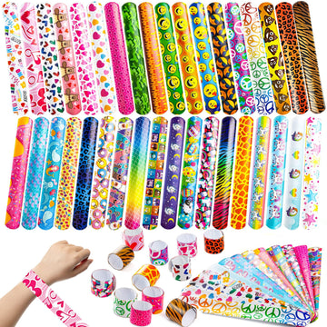 JOYIN 60 Pcs Slap Bracelets for Kids Bulk Wristbands with Animals, Friendship, Heart Print 36 Designs, for kids Easter Party Fav