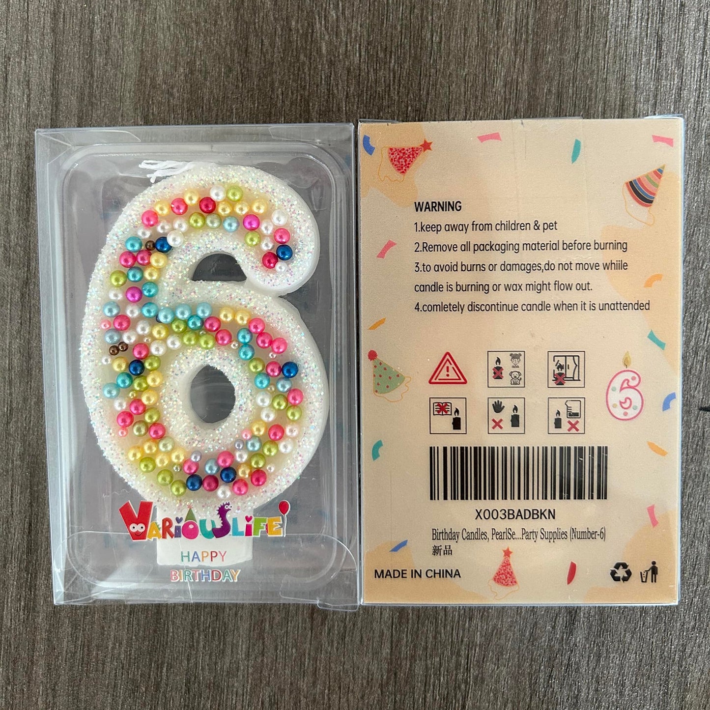 Birthday Candles, Pearl Sequin Number Candle Party Supplies (number-6)