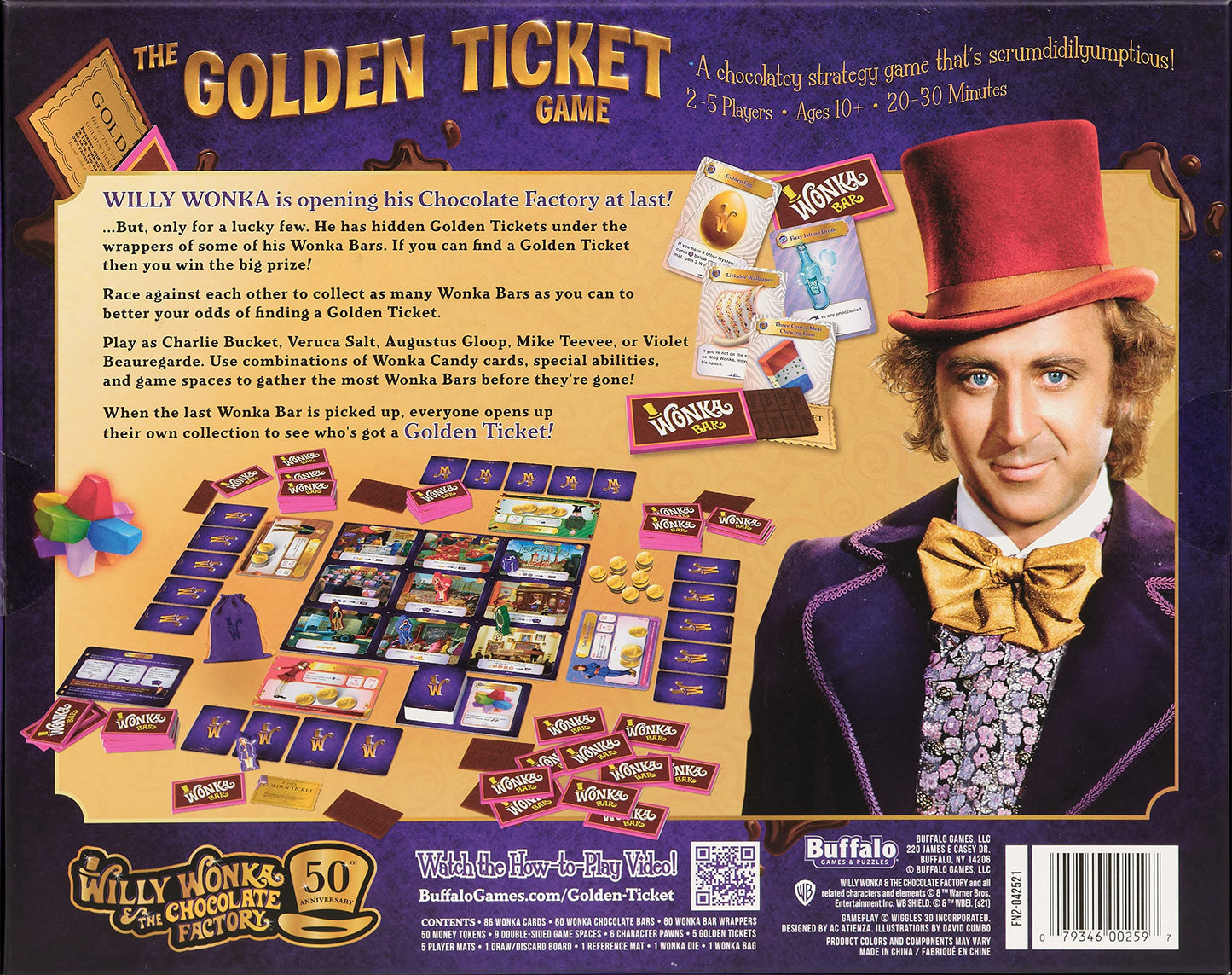 Buffalo Games Willy Wonka's The Golden Ticket Game, 10 Years, Multi Color, Model 259, Paper Material