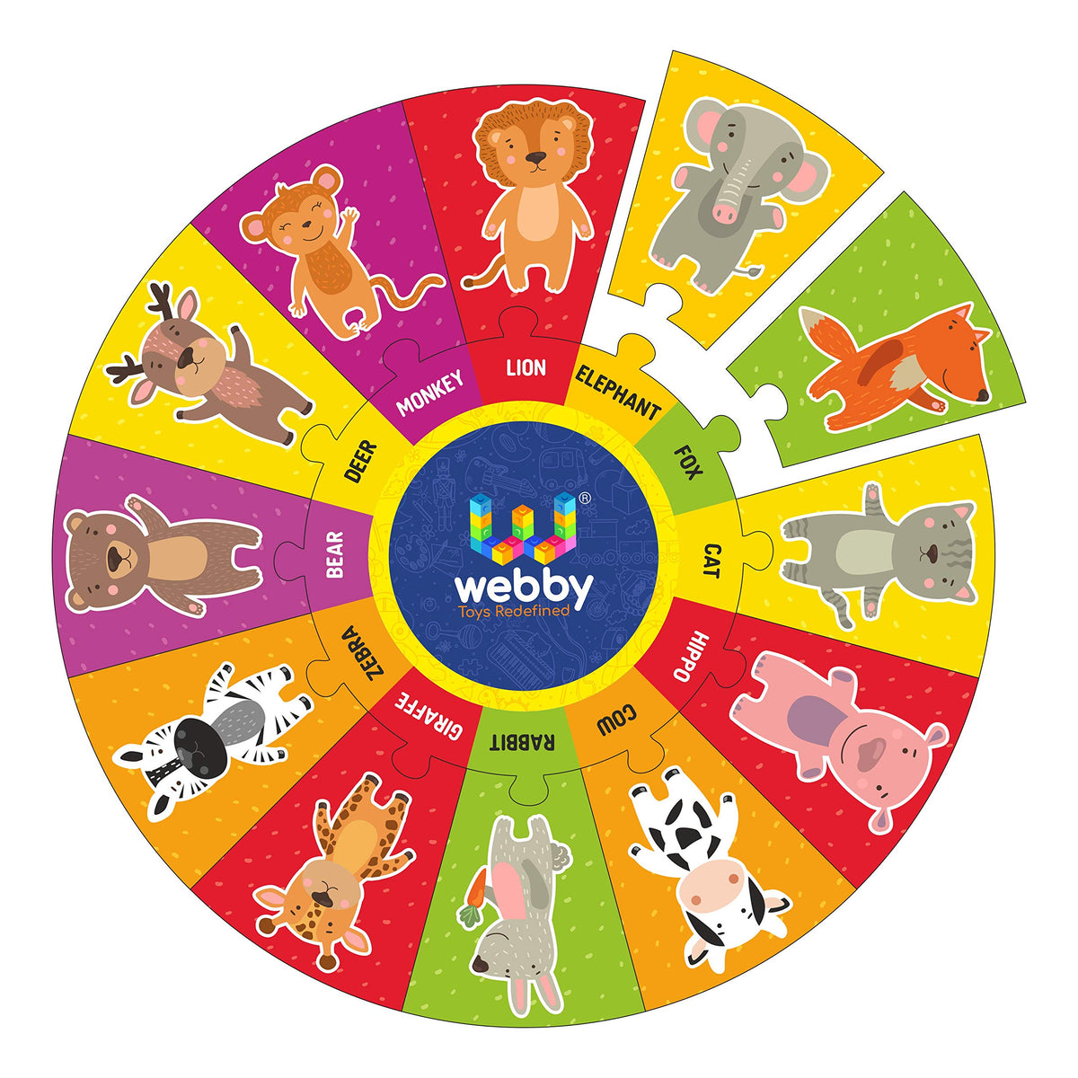 Webby Animal Wooden Round Jigsaw Floor Puzzle, 13 Pcs