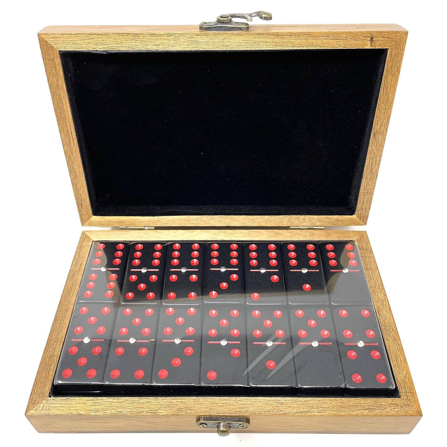 Reds Global Raw Double Six Dominoes Set of 28 - Black Wooden Game, 8"x5.5"x2"