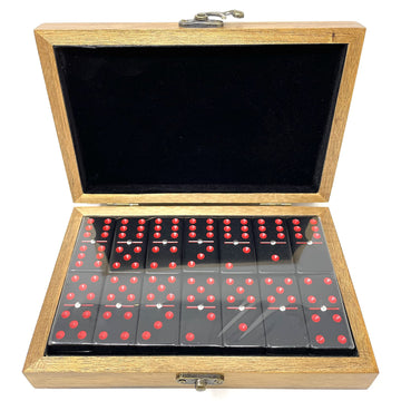 Reds Global Raw Double Six Dominoes Set of 28 - Black Wooden Game, 8"x5.5"x2"