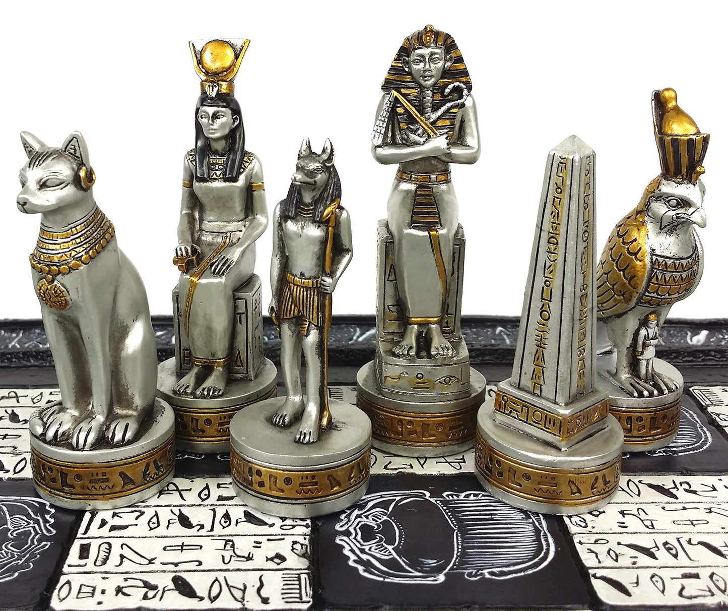 Egyptian Anubis Black and Silver Chess Men Set with Gold Accents - NO Board