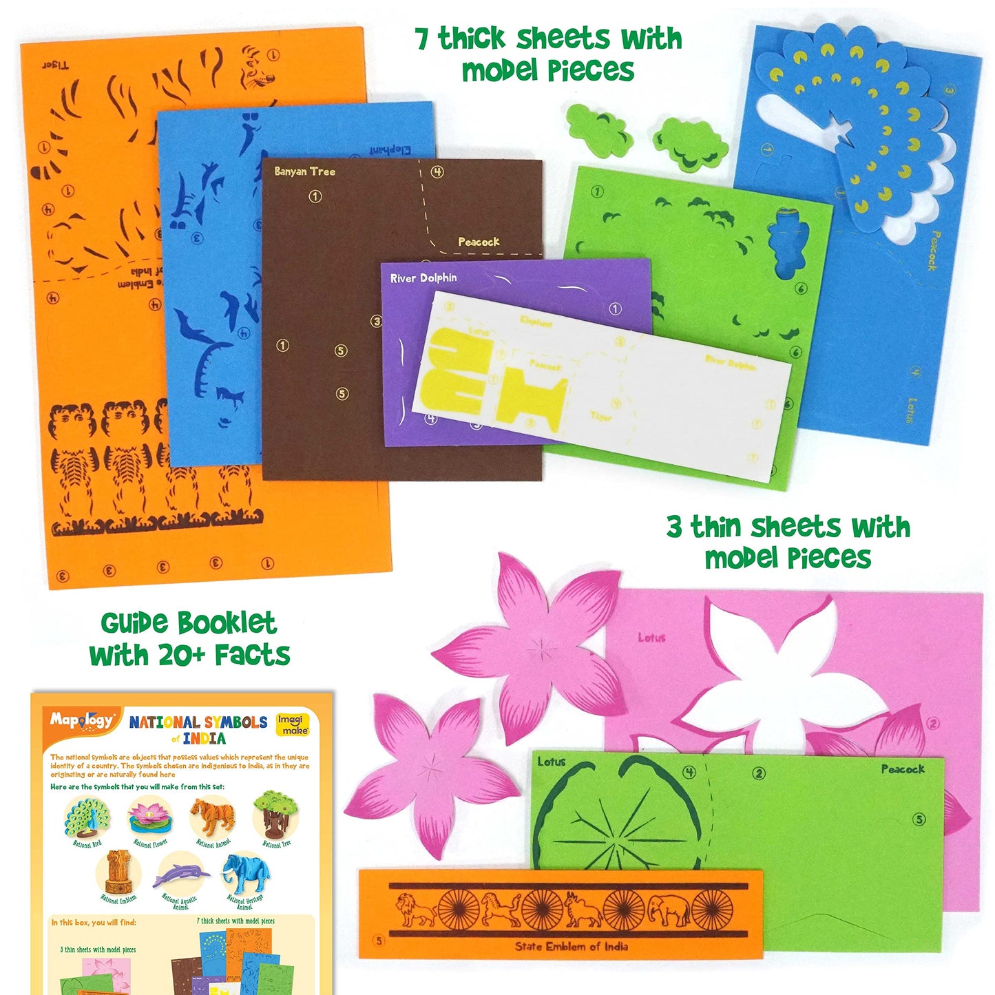 Imagimake Mapology National Symbols Of India - Construction Set - Make 7 Models - Educational Toys For 5 Years+, 70 Pieces,Multi