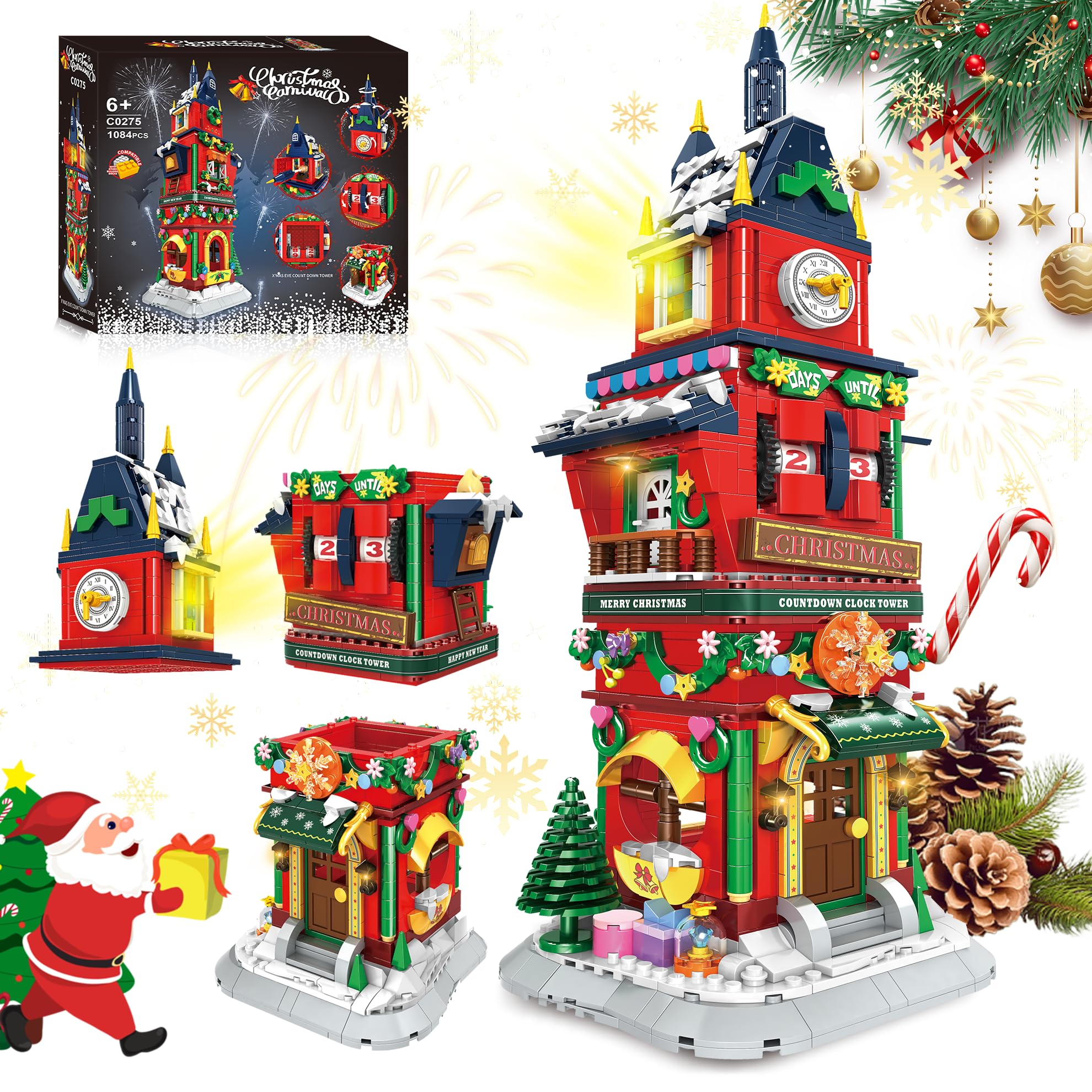 Countdown Tower Christmas Countdown Tower House Building Toys - LED Light Christmas Vi ...
