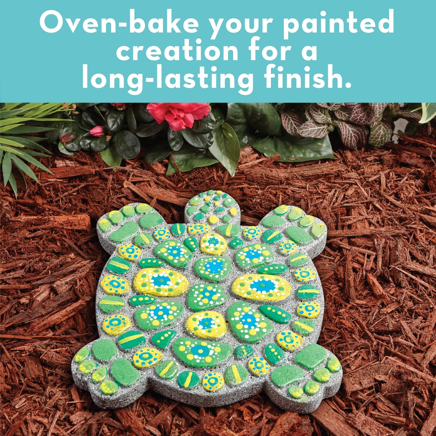 MindWare Paint Your Own Stepping Stone: Turtle - Paint Your Own Stepping Stones for Kids Craft Kit Includes Paint, Brushes and I