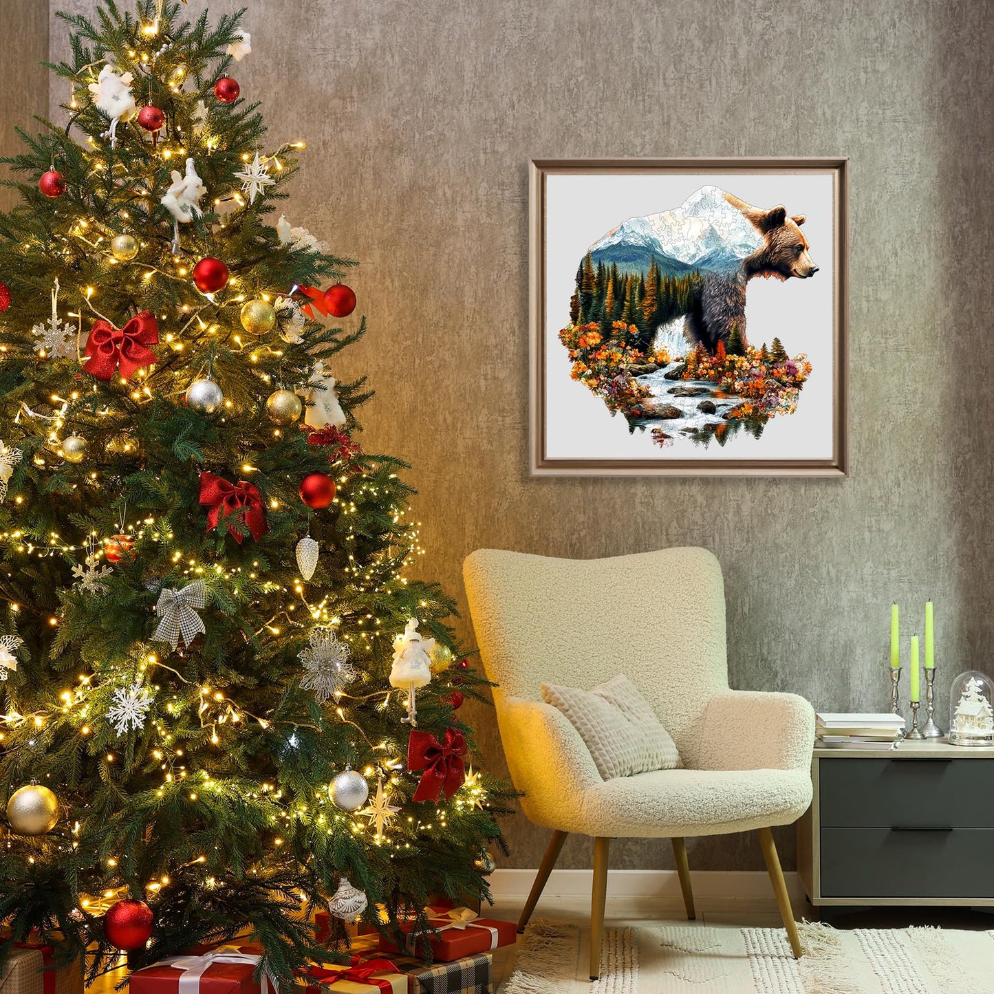 Wooden Puzzles for mature-themeds - Bear and Nature Wooden Jigsaw Puzzle - Unique Animal Shaped Wood Puzzles mature-themed - Christmas Birthday Gifts for mature-themeds/Friends/Family - 85pcs 8.4 * 8.5in