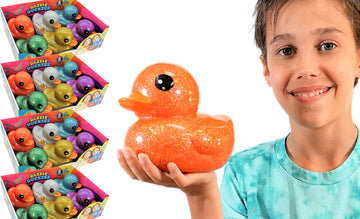 Ja-Ru Giant Glitter Rubber Ducks Metallic Colors 7'' (24 Rubber Duckies) Sensory Fidget Toy For Kids, Stress Relief Toy. Bulk St
