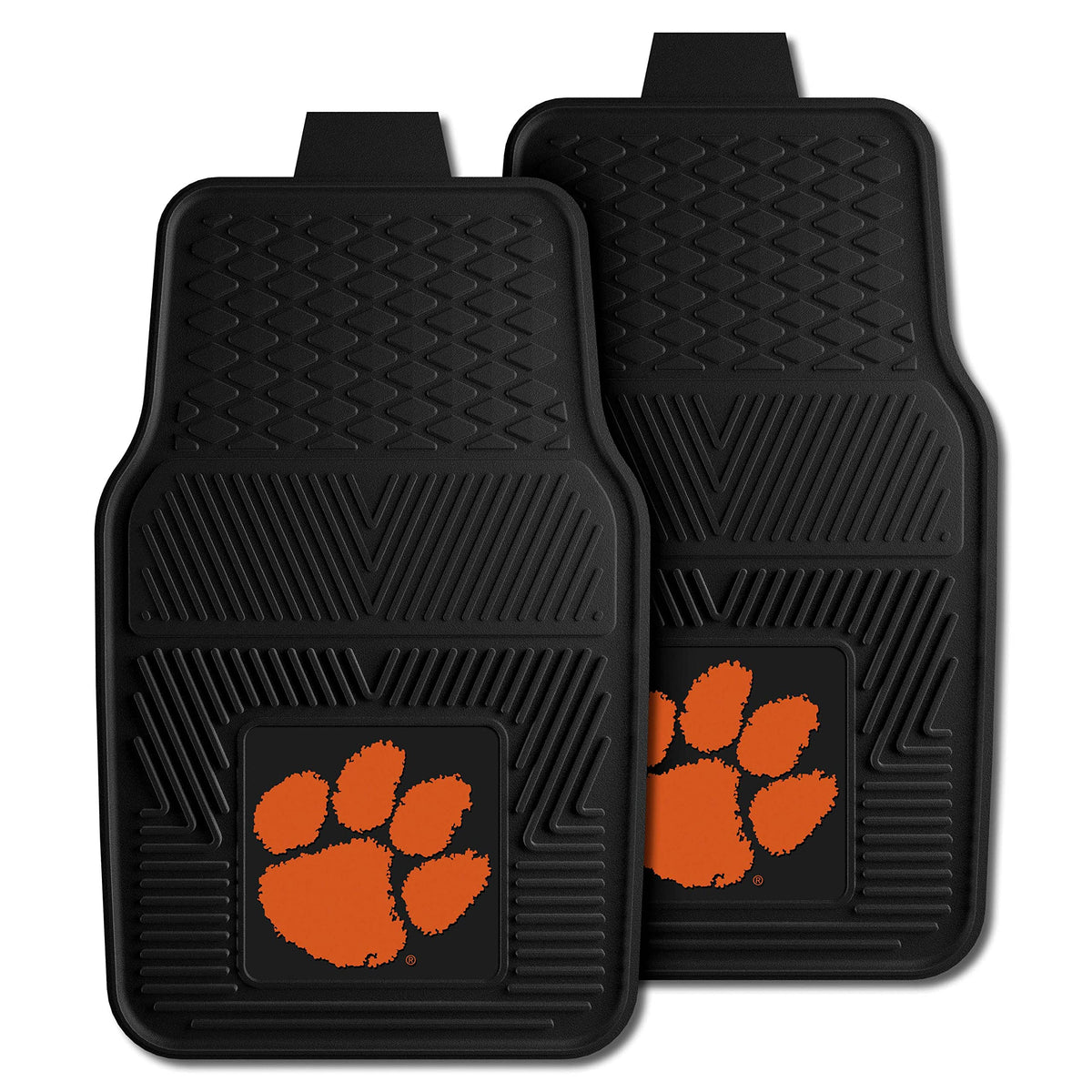 FANMATS 8778 Clemson Tigers 2-Piece Heavy Duty Vinyl Car Mat Set, Front Row Floor Mats, All Weather Protection, Universal Fit, D