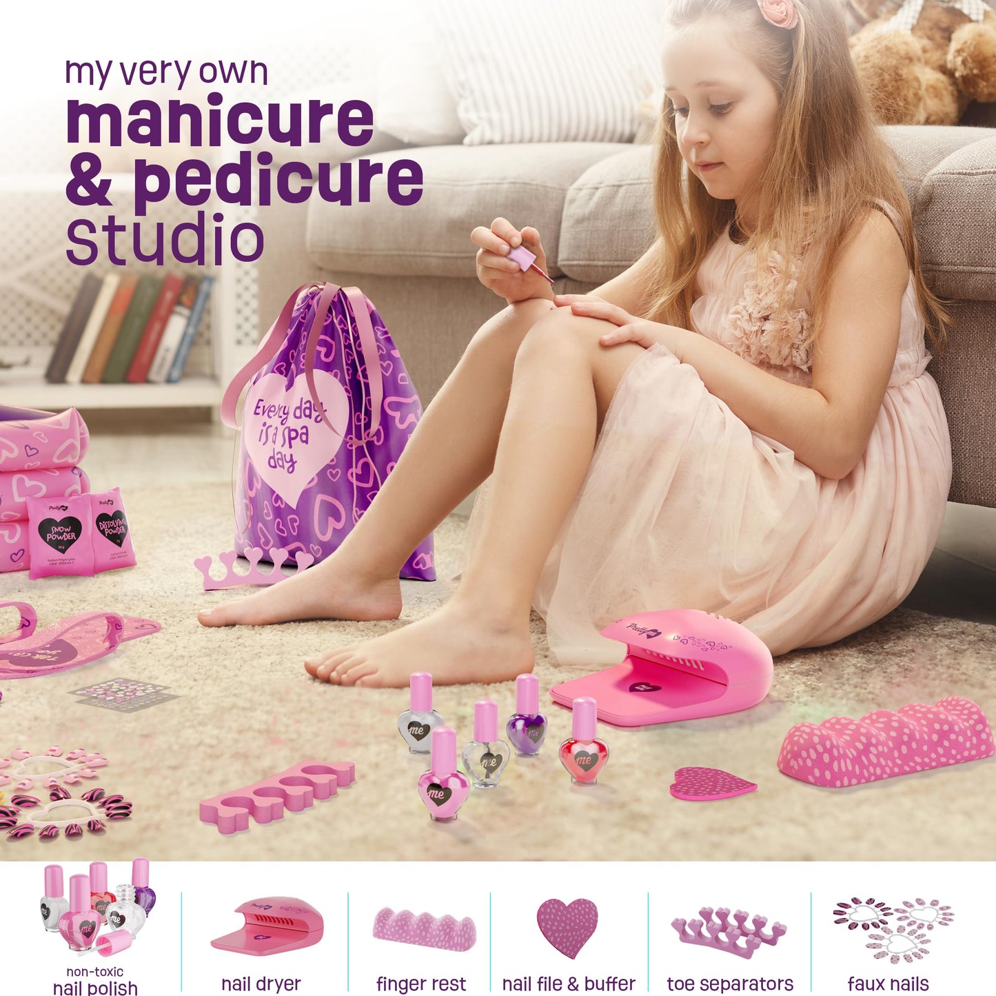 Pretty Me Spa Day Kit - Kids Manicure Pedicure Set for Ages 5-10, Pink, Ideal Birthday Gift for Girls