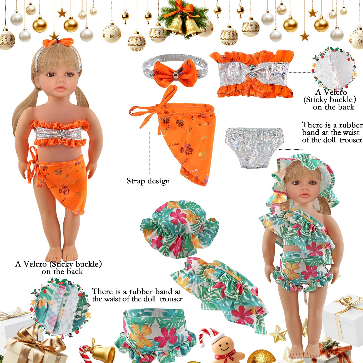 18-Inch Doll Swimwear 9-Piece Set - Seaside Pretend Play with Quick-Dry Tails & Bathing Suits | Beach & Pool Accessories for Gir