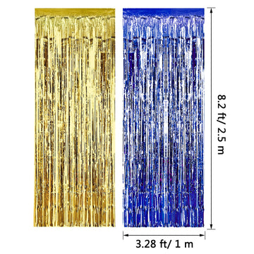 Sumind 4 Pack Foil Curtains Metallic Fringe Curtains Shimmer Curtain for Birthday Wedding Party Christmas Decorations (Blue and