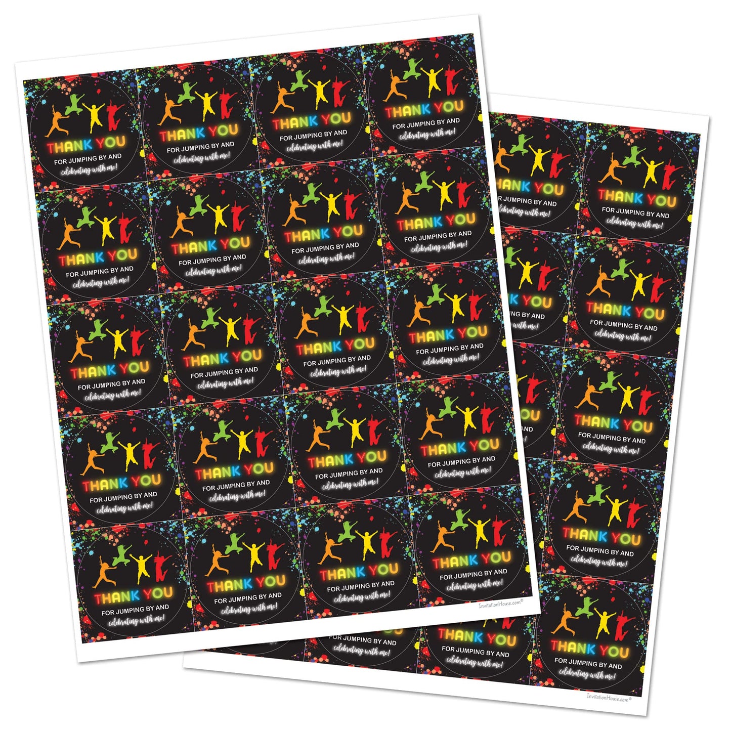 2 Round Trampoline Bounce Jump Birthday Party Favor Stickers - Set of 40