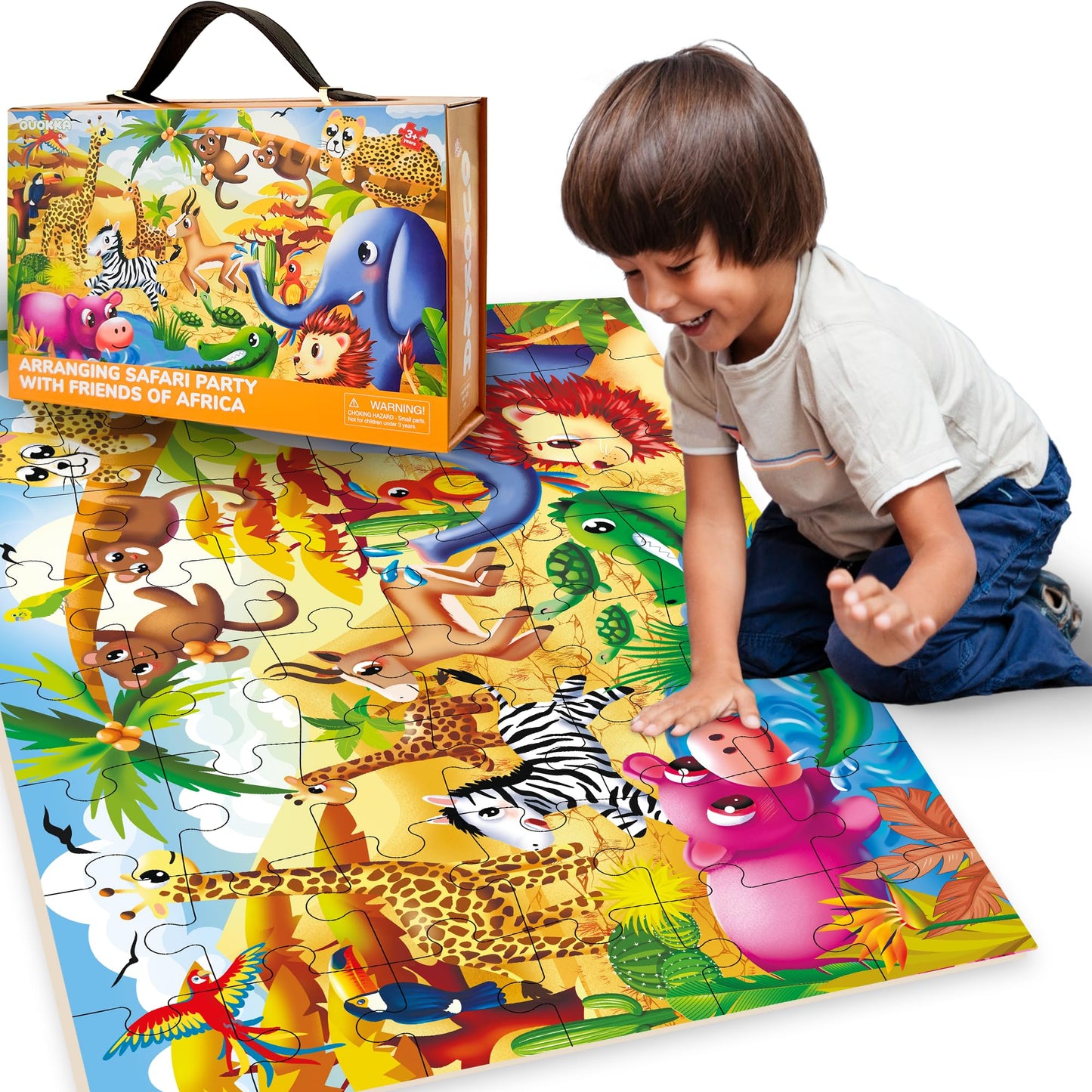 Quokka Giant Floor Puzzles For Kids Ages 3-5 - 2X3 Feet 48 Piece Puzzles For Kids Ages 4-8 - Educational Toys On Large Puzzles For Boys And Girls Ages 3-5 - Africa Toy Gift Activities