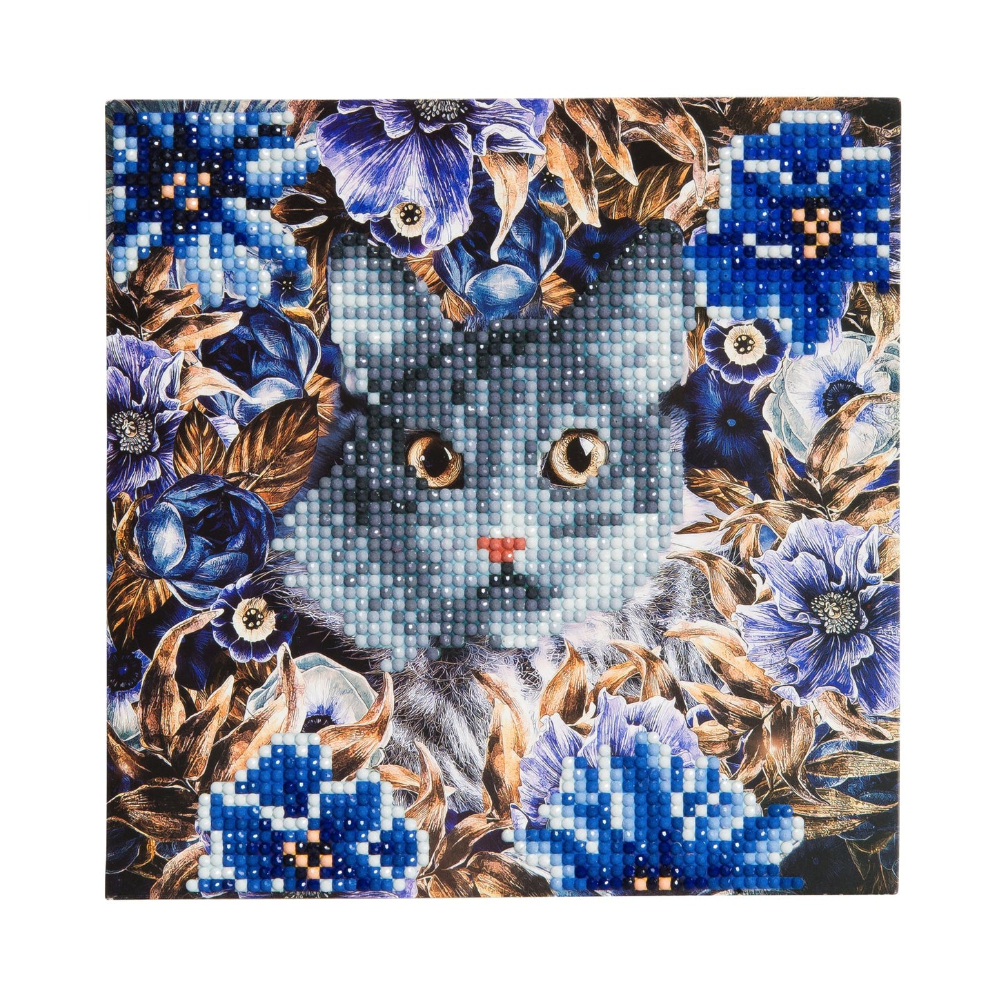 Crystal Art Diamond Painting Card Kit - Cat and Flowers- Create Your Own 7x7 Card Kit - for Ages 8 and up