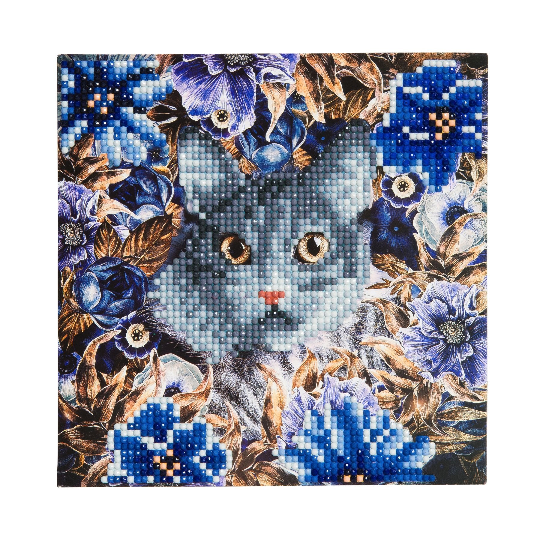 Crystal Art Diamond Painting Card Kit - Cat and Flowers- Create Your Own 7x7 Card Kit - for Ages 8 and up