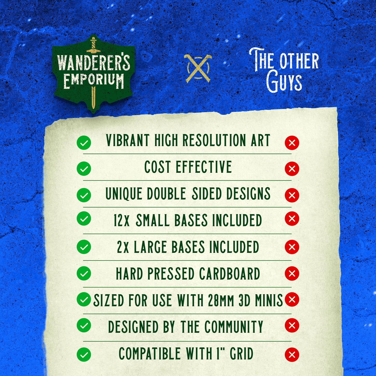 Wanderers Emporium DND Miniatures Starter Set - Ruthless Pack, 39 Minis, 28mm-32mm Scale, Cardboard Bases