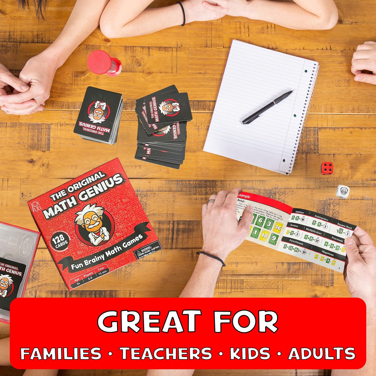 Island Genius JOiFuli Math Genius Card Game - Educational Addition, Subtraction, Multiplication, Division - Ages 6+, Red Black