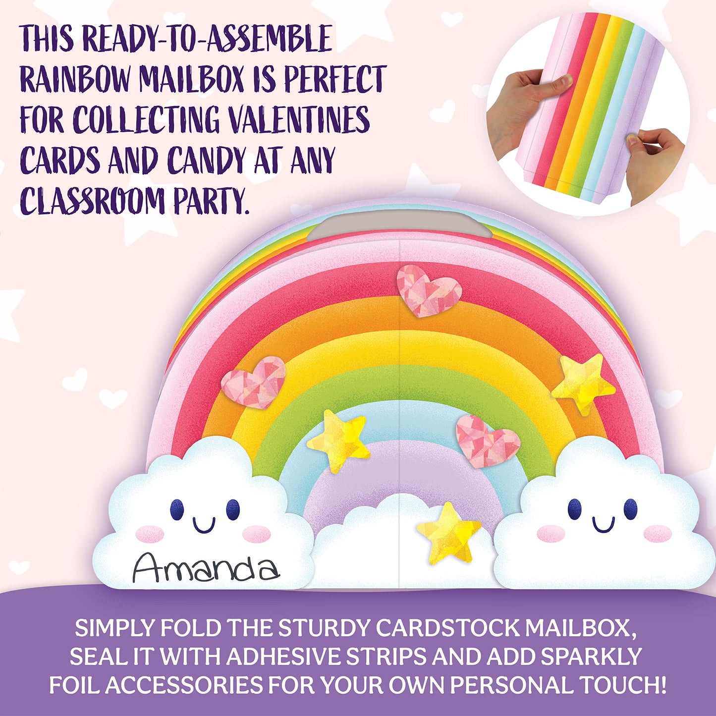 Peaceable Kingdom Valentines Box for Kids, Valentines Day Box Kit for Valentines Cards for Kids Classroom - Rainbow Mailbox Kit