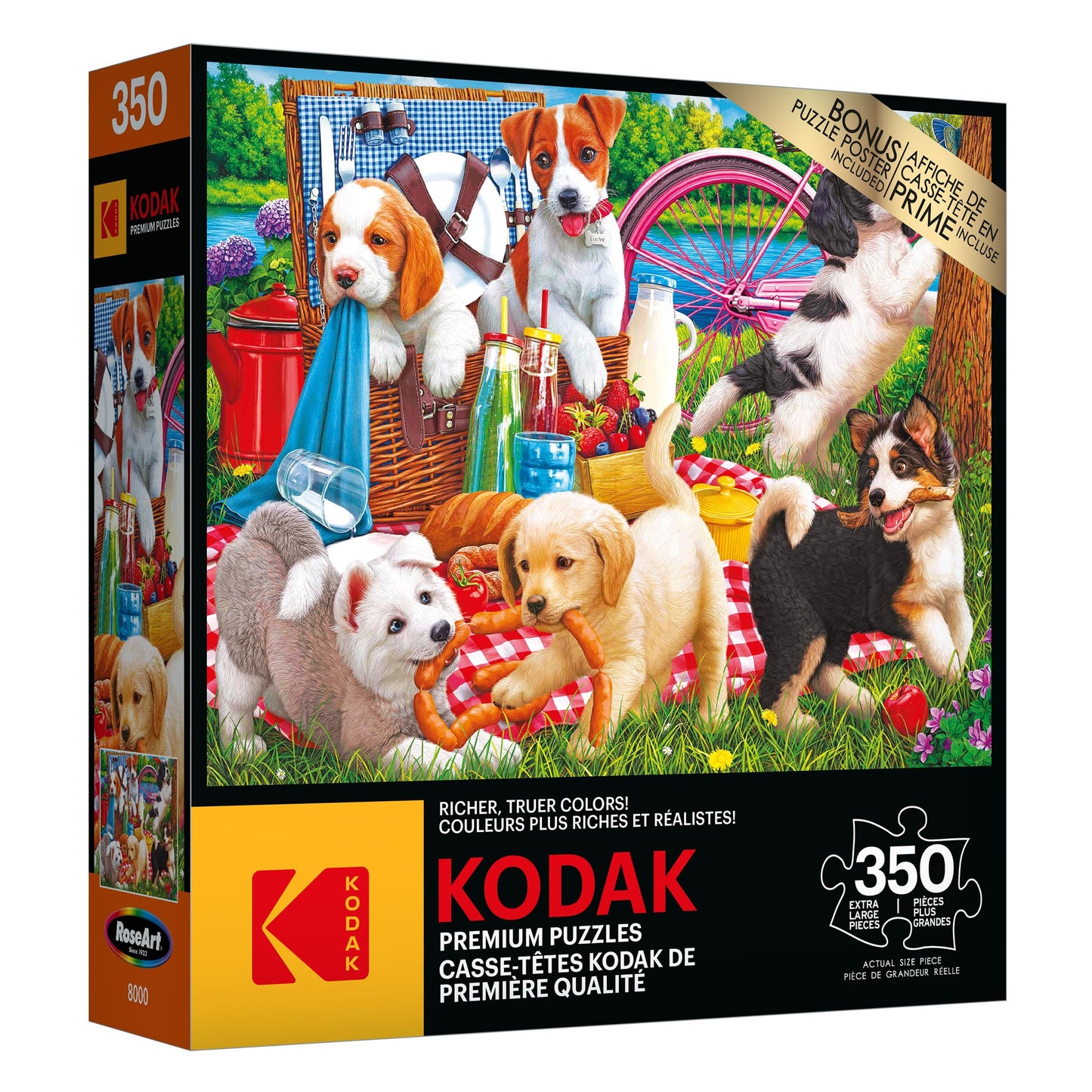 Roseart - Kodak Premium - Puppies On A Picnic - 350 Piece Jigsaw Puzzle For Adults