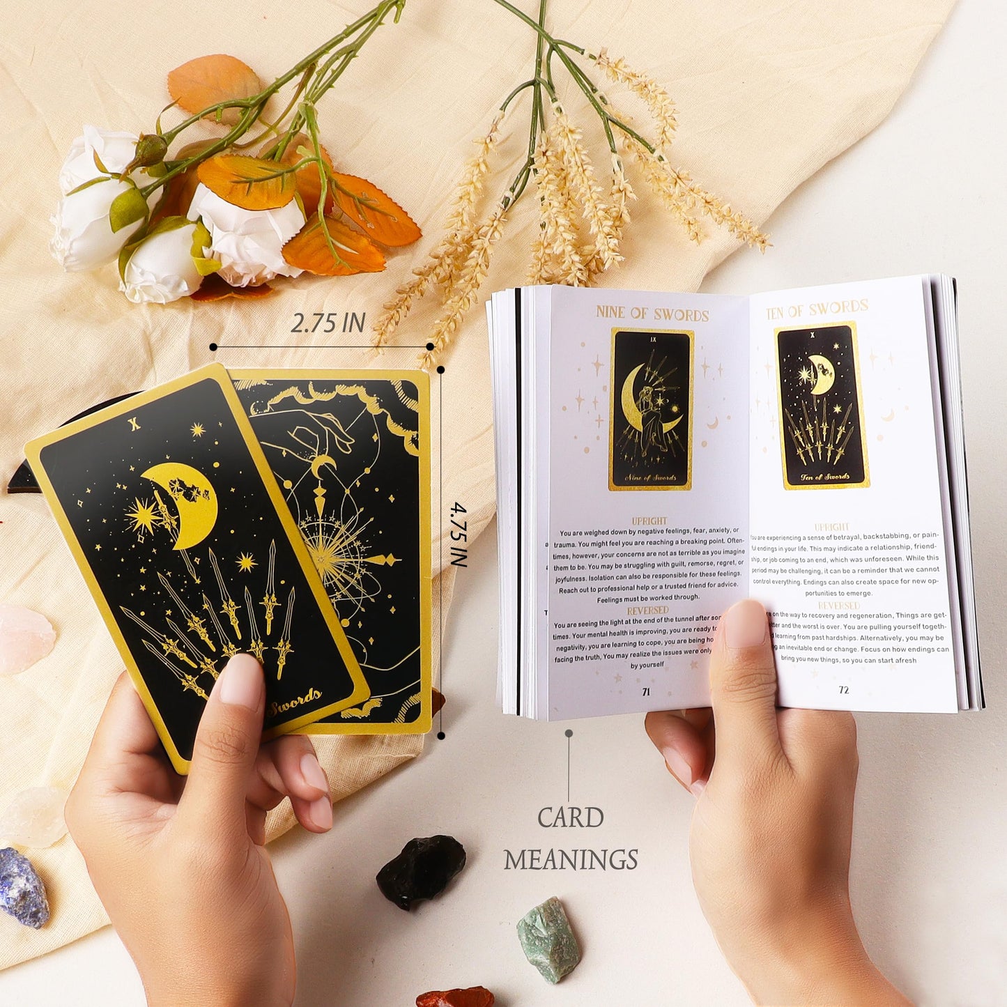 78 Tarot Cards With Guidebook - Tarot Deck Gift Set With Tarot Cloth & Holder, Chakra Stones & More, Black Tarot Cards Deck Fort