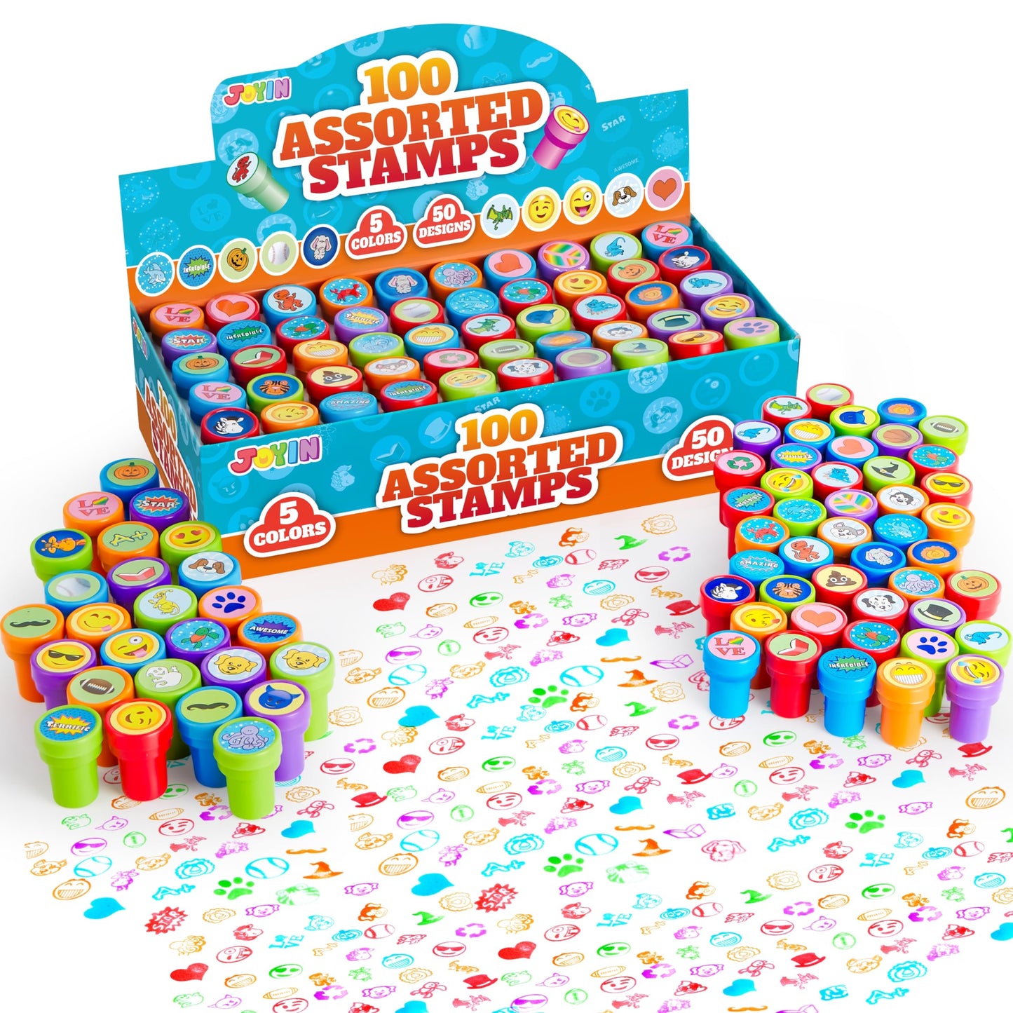 JOYIN 100PCS Assorted Stamps for Kids Self-Ink for Party Favor, Teacher Stamps, Kids Treasure Box, Prize for Classroom, Easter E