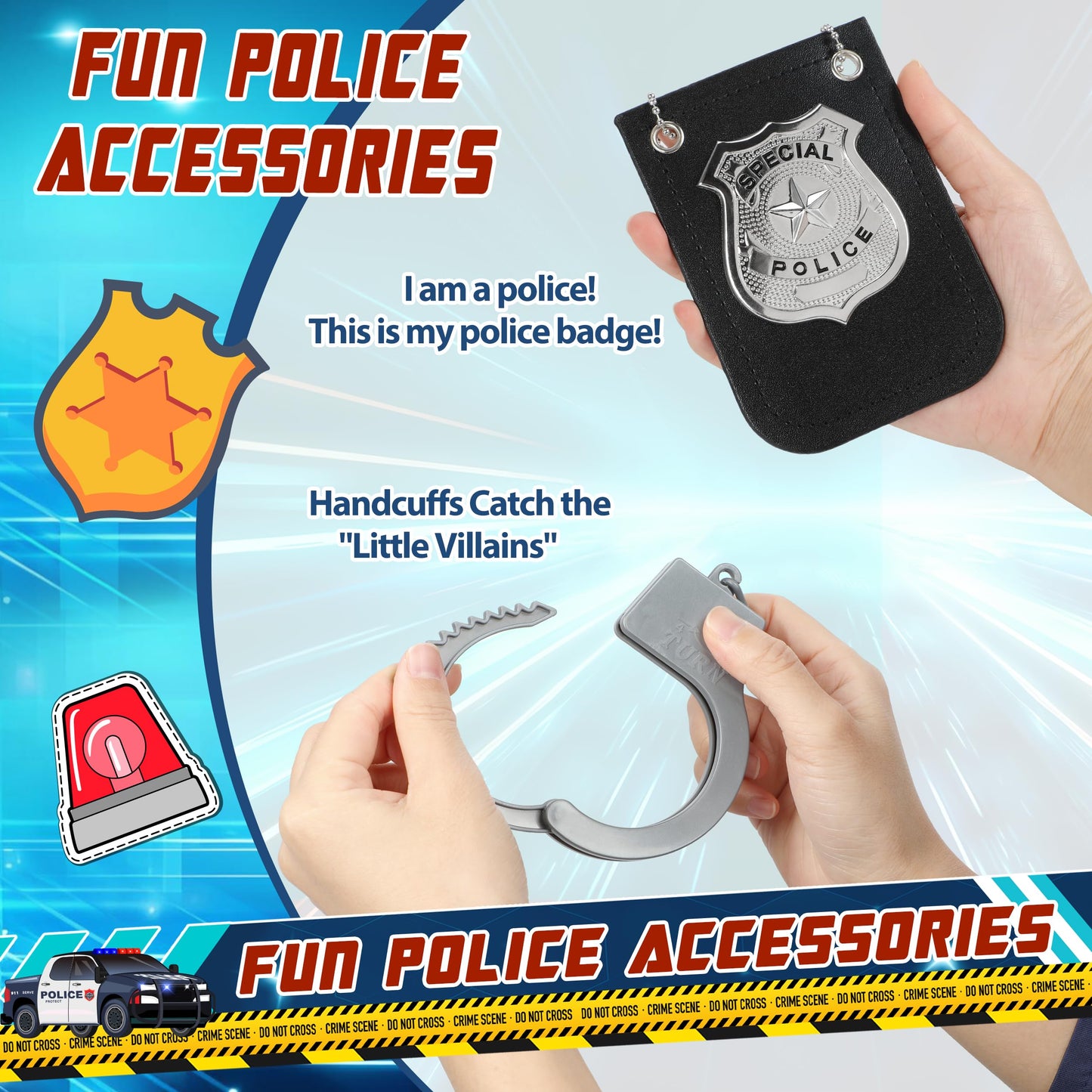 Metemot 10Pcs Police Toys, Cop Costume Accessories, Police Costume Accessories For Kids, With Police Badge, Toy Handcuffs,Hallow