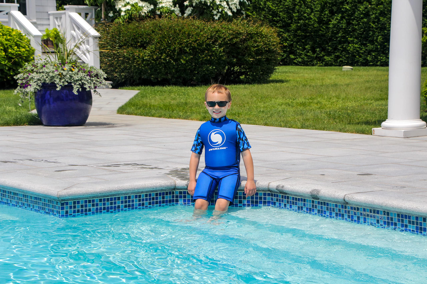 Swimline Blue Swim Trainer Floating Vest Suit For Kids & Toddlers Ages 4+ Boys/Girls -Comfortable Zip Up Buoyant Foam Swimming Life Jackets Puddle Jumpers 40-55 Pounds Lbs Children Learning Swimwear